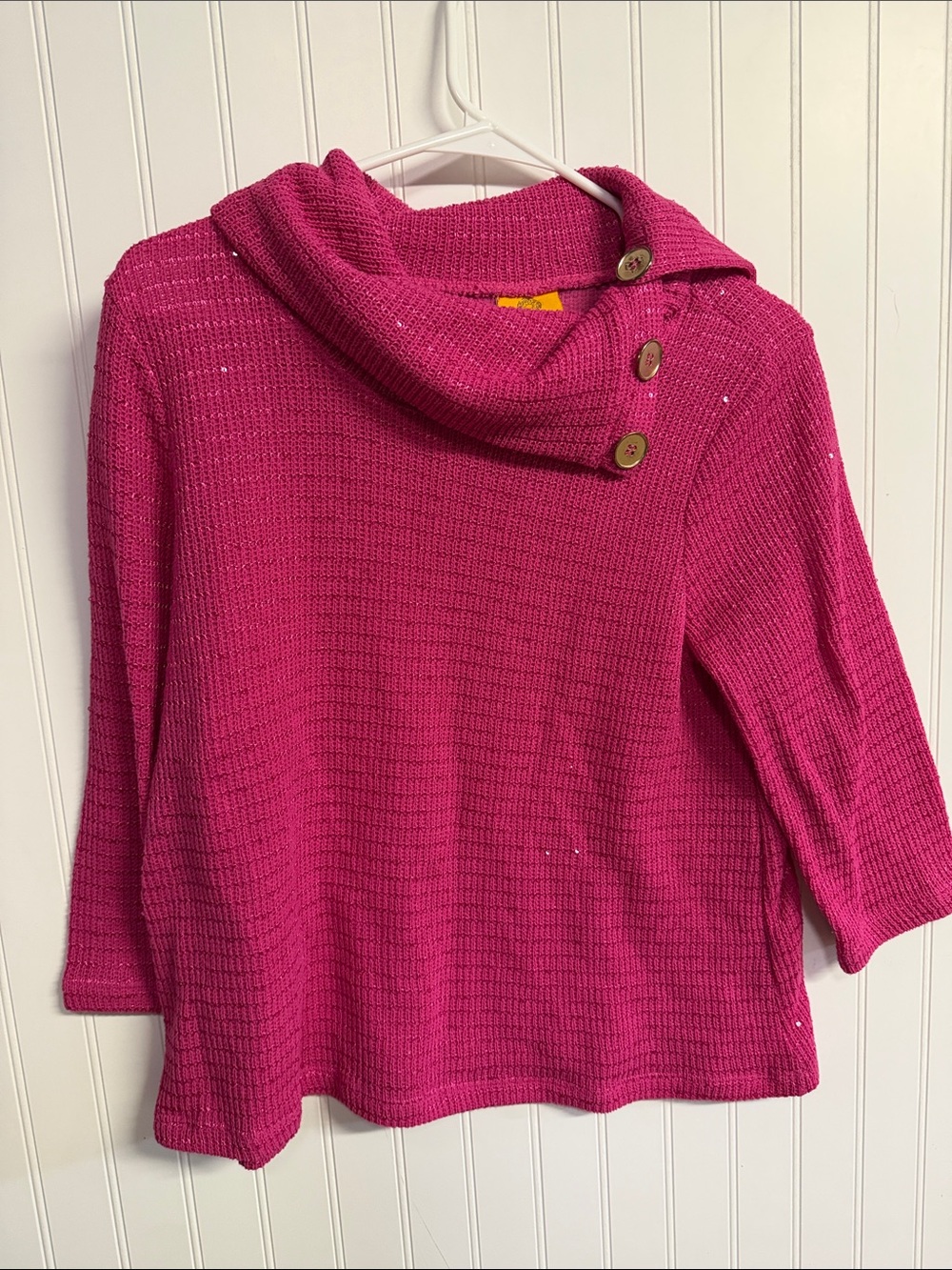 Ruby Rd. Hot Pink Button-Shoulder Cowl Sweater